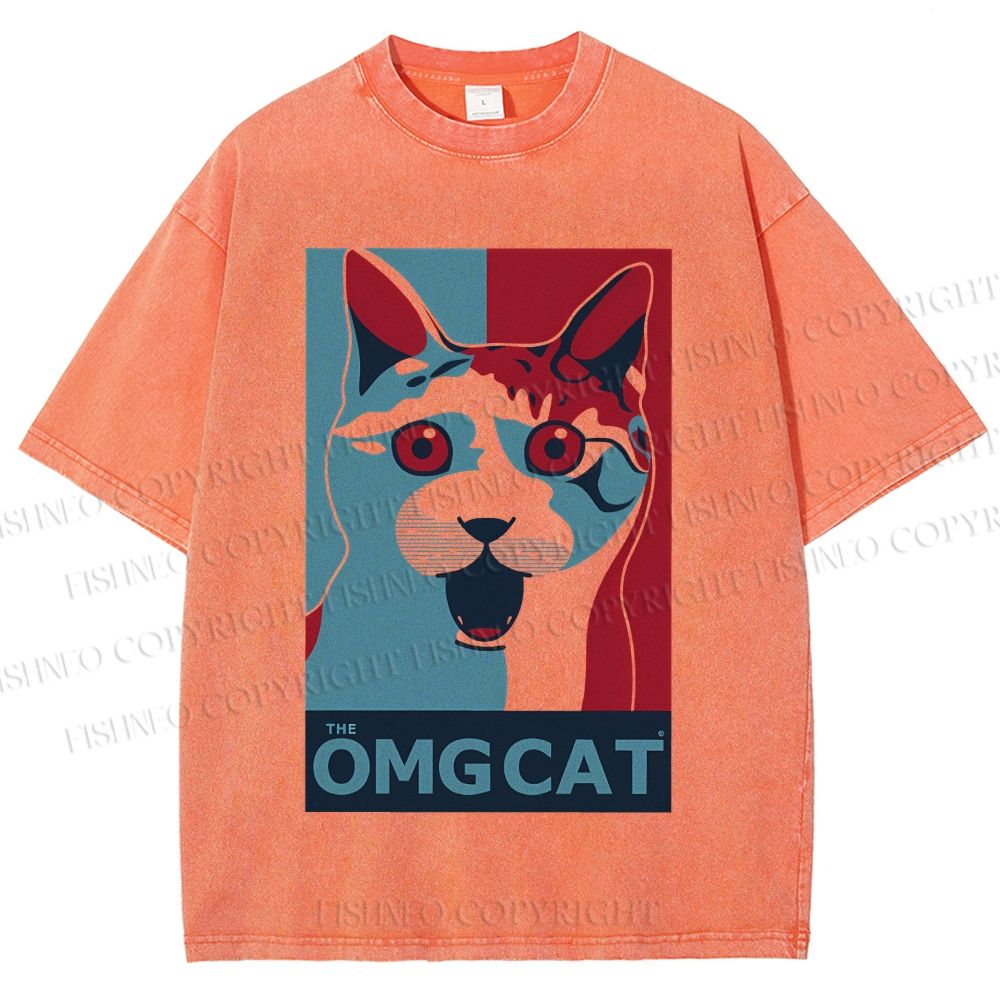 Unisex OMG Cat Poster Printed Washed Tee