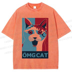 Unisex OMG Cat Poster Printed Washed Tee