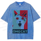 Unisex OMG Cat Poster Printed Washed Tee