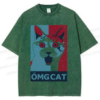 Unisex OMG Cat Poster Printed Washed Tee