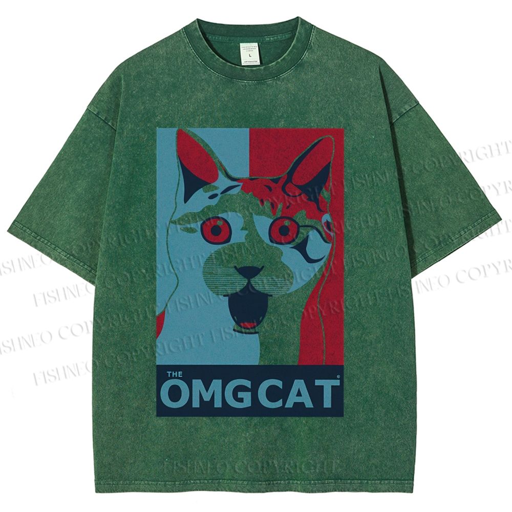 Unisex OMG Cat Poster Printed Washed Tee