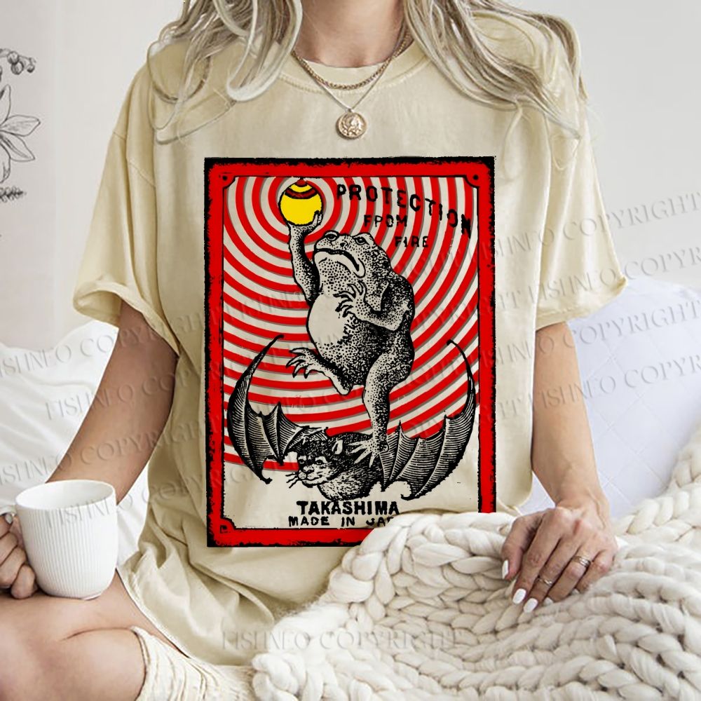 Unisex Vintage Frog Protection From Fire Printed Washed Tee