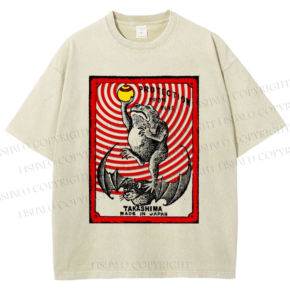 Unisex Vintage Frog Protection From Fire Printed Washed Tee