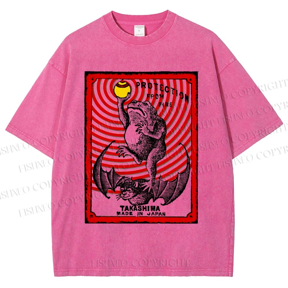 Unisex Vintage Frog Protection From Fire Printed Washed Tee