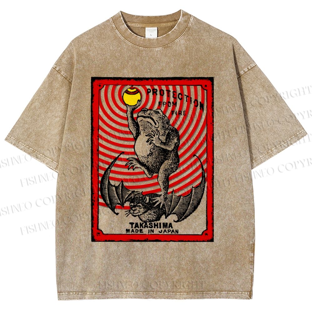 Unisex Vintage Frog Protection From Fire Printed Washed Tee