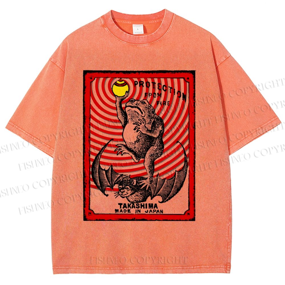 Unisex Vintage Frog Protection From Fire Printed Washed Tee
