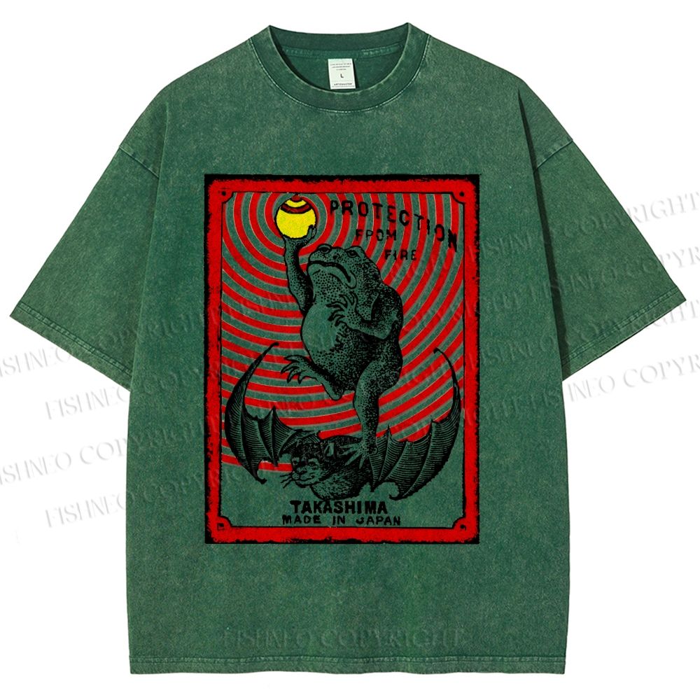 Unisex Vintage Frog Protection From Fire Printed Washed Tee