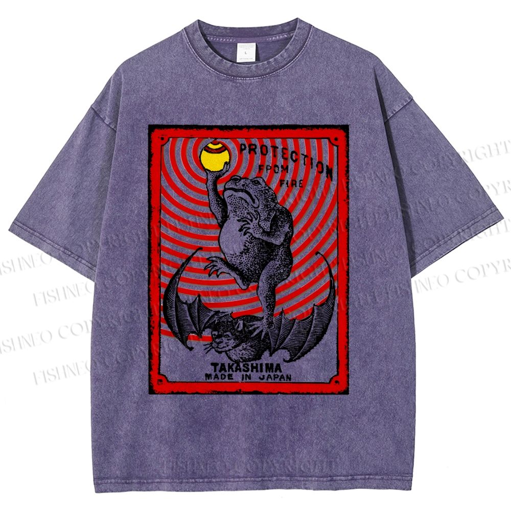 Unisex Vintage Frog Protection From Fire Printed Washed Tee