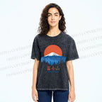 Unisex Japanese Mount Fuji Graffiti Printed Washed Tee