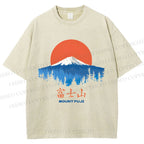 Unisex Japanese Mount Fuji Graffiti Printed Washed Tee