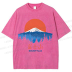 Unisex Japanese Mount Fuji Graffiti Printed Washed Tee