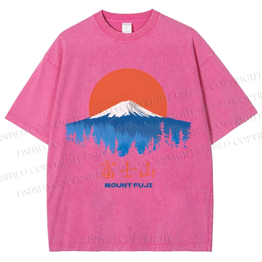 Unisex Japanese Mount Fuji Graffiti Printed Washed Tee