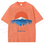 Unisex Japanese Mount Fuji Graffiti Printed Washed Tee