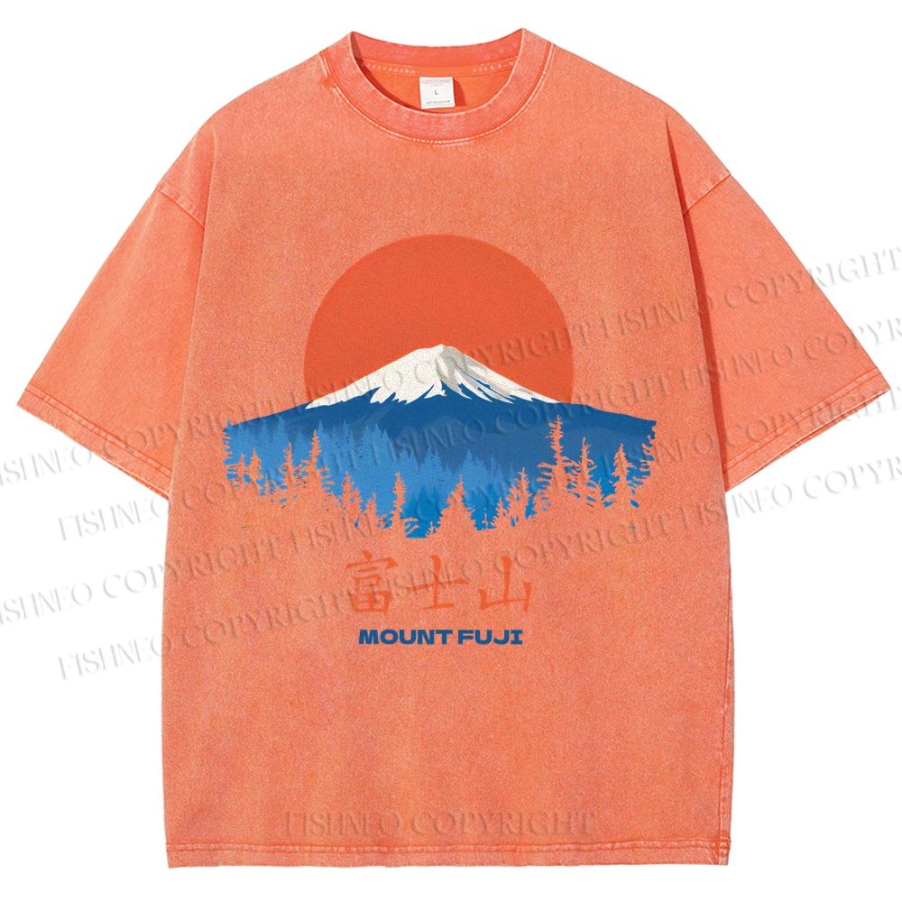 Unisex Japanese Mount Fuji Graffiti Printed Washed Tee