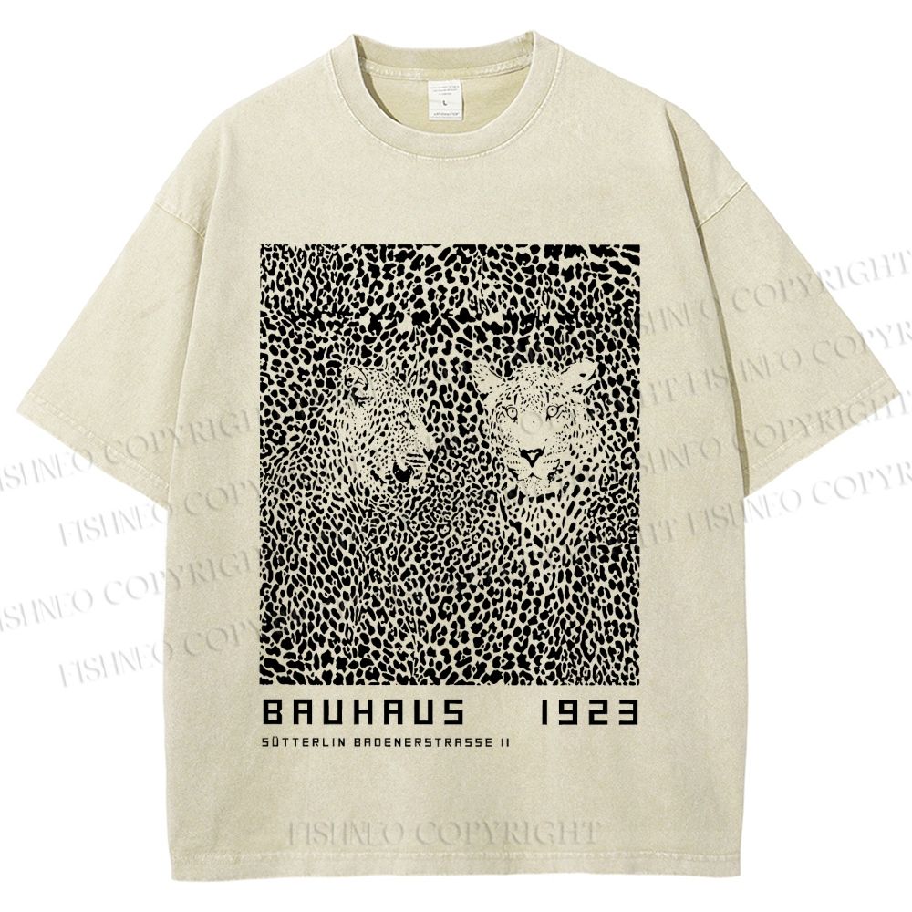 Unisex Bauhaus Style Leopard Printed Washed Tee
