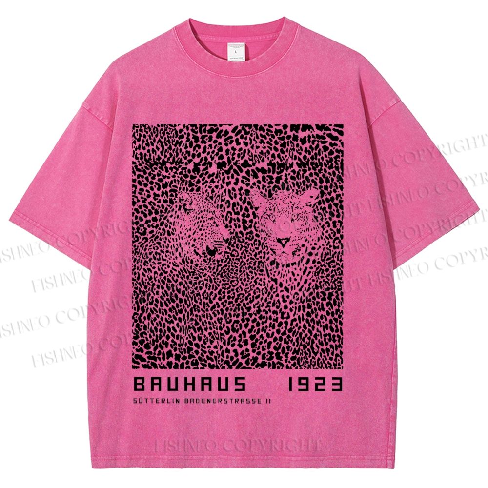Unisex Bauhaus Style Leopard Printed Washed Tee