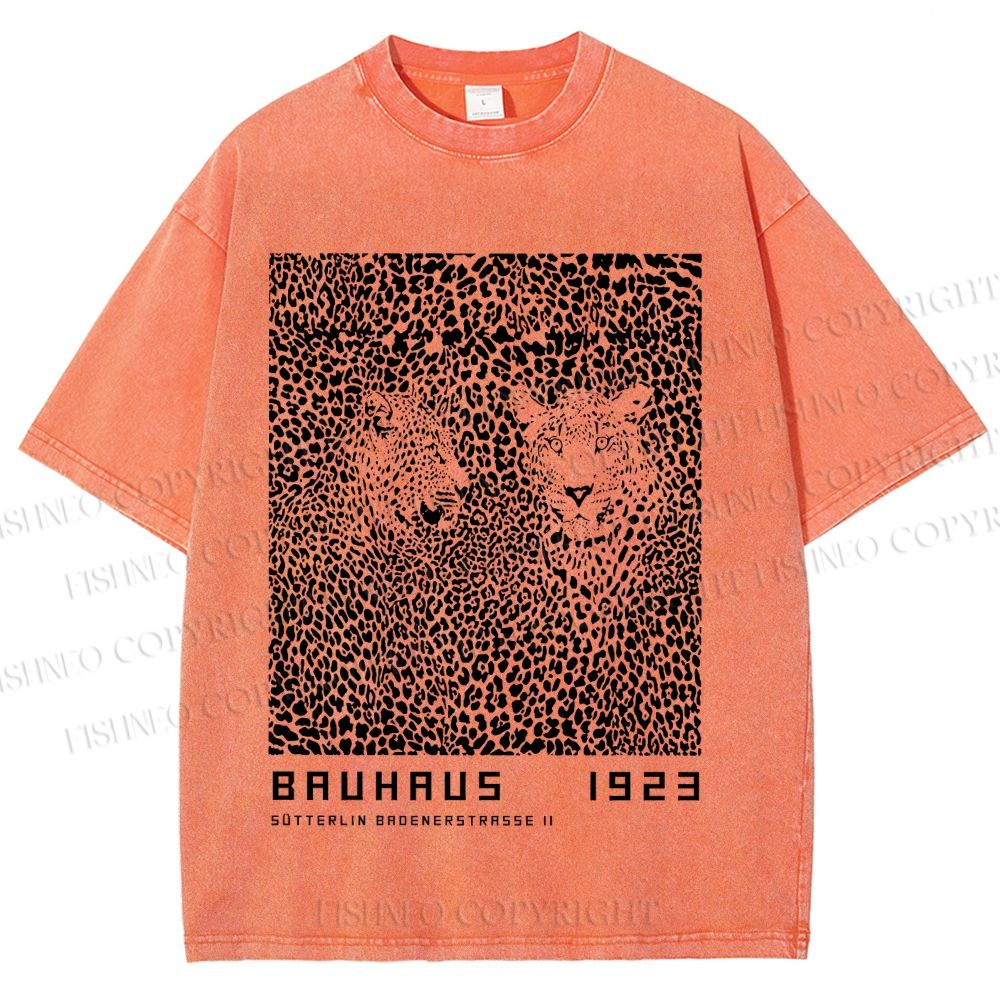 Unisex Bauhaus Style Leopard Printed Washed Tee