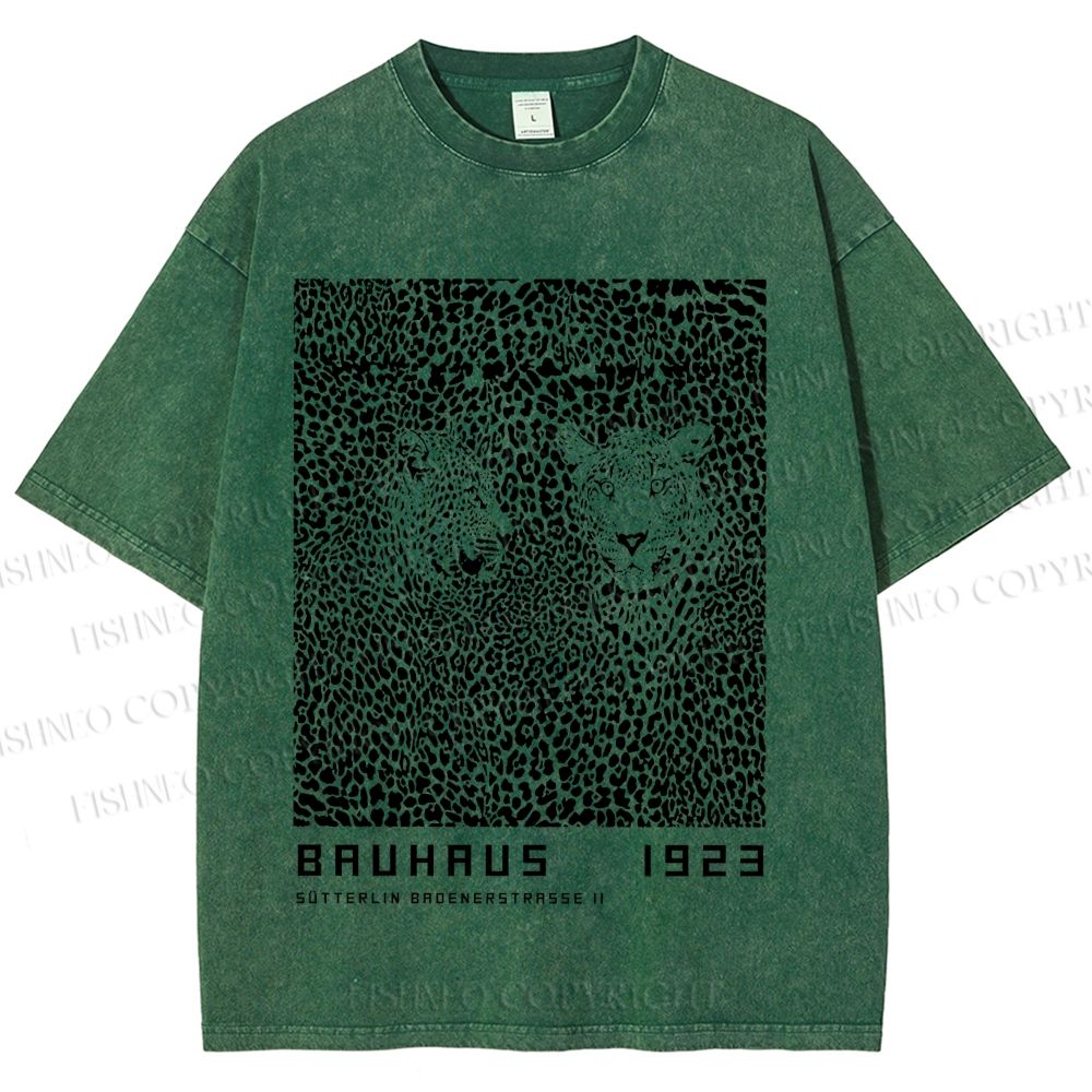 Unisex Bauhaus Style Leopard Printed Washed Tee