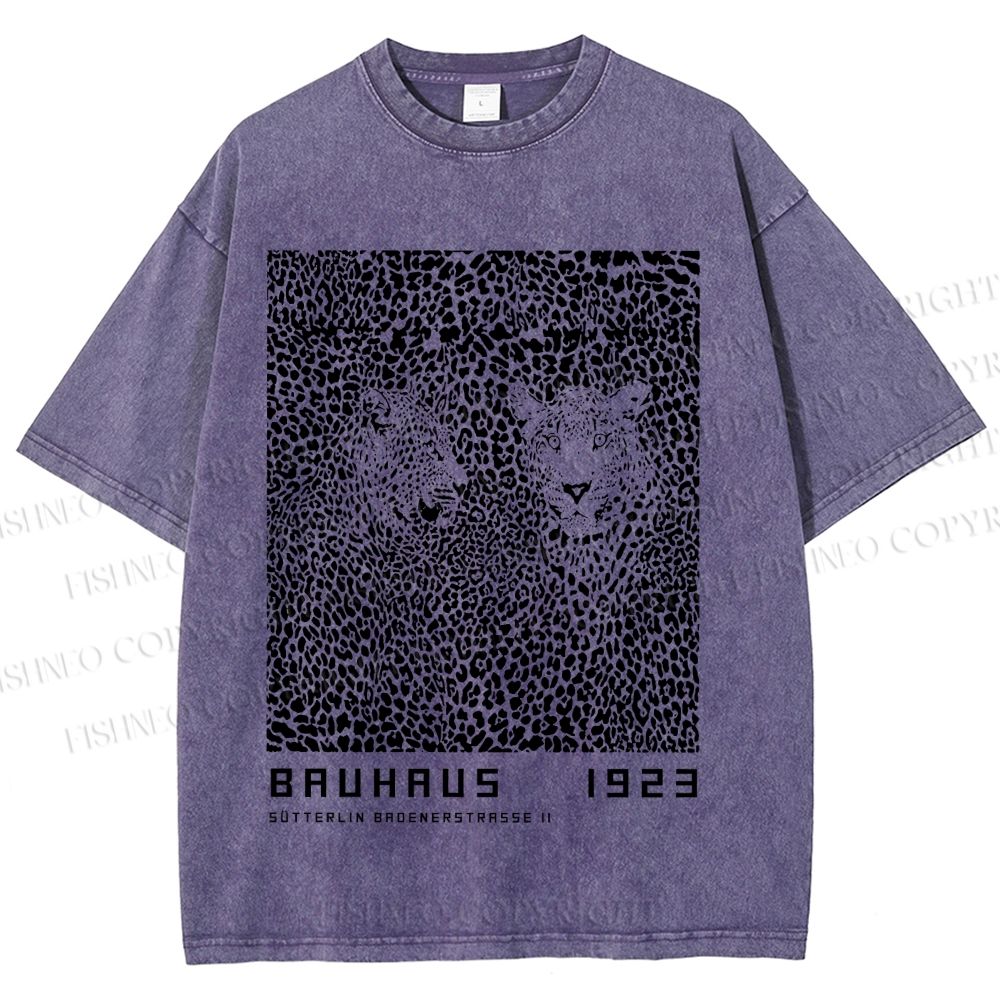 Unisex Bauhaus Style Leopard Printed Washed Tee