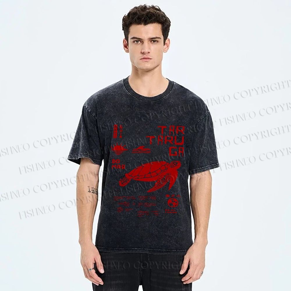 Unisex Sea Turtle Tar Taru Ga Printed Washed Tee