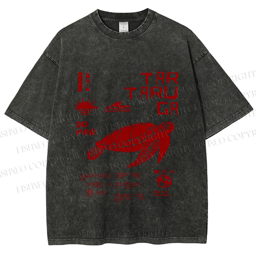 Unisex Sea Turtle Tar Taru Ga Printed Washed Tee