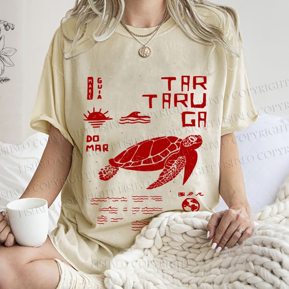 Unisex Sea Turtle Tar Taru Ga Printed Washed Tee
