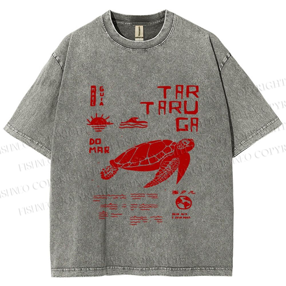 Unisex Sea Turtle Tar Taru Ga Printed Washed Tee