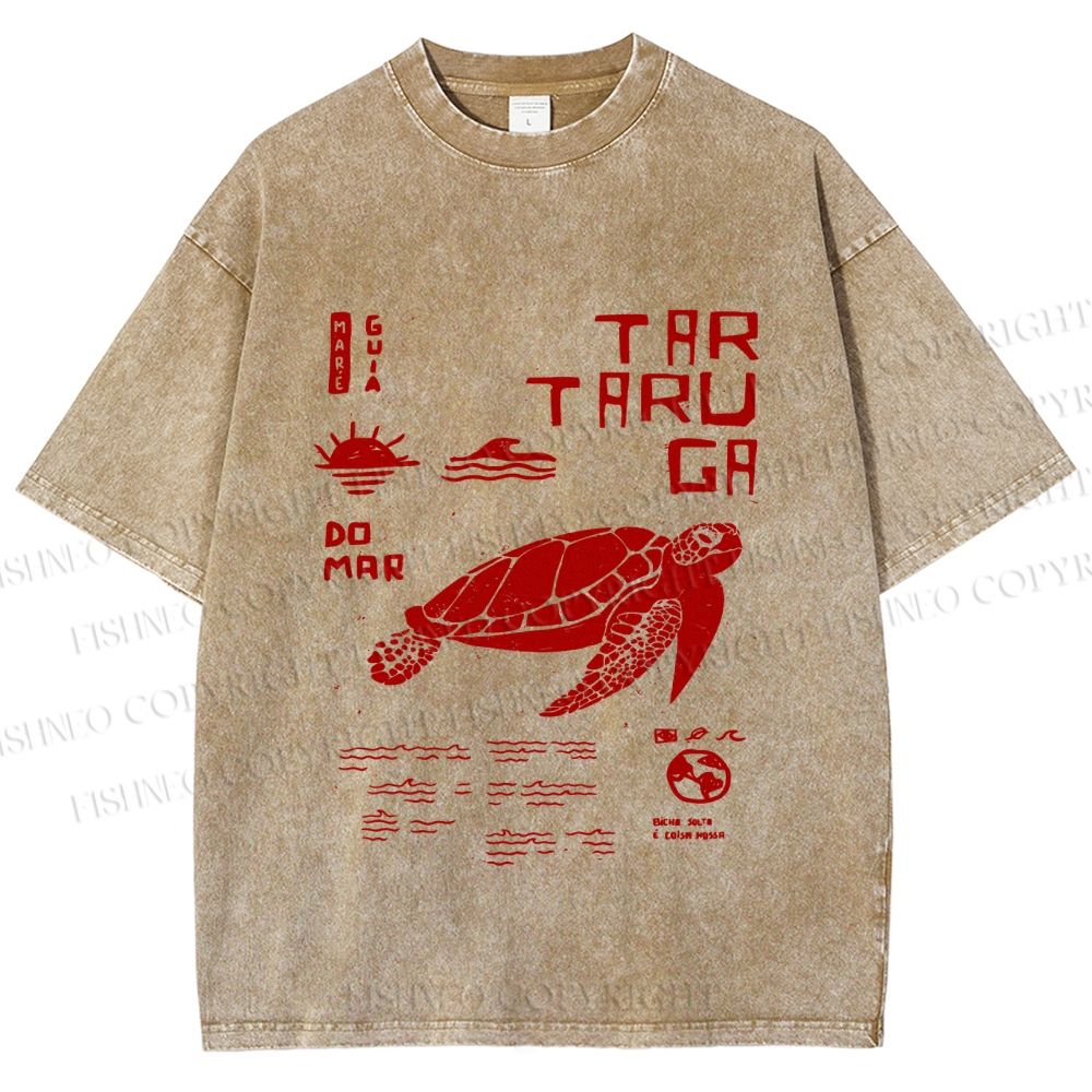Unisex Sea Turtle Tar Taru Ga Printed Washed Tee