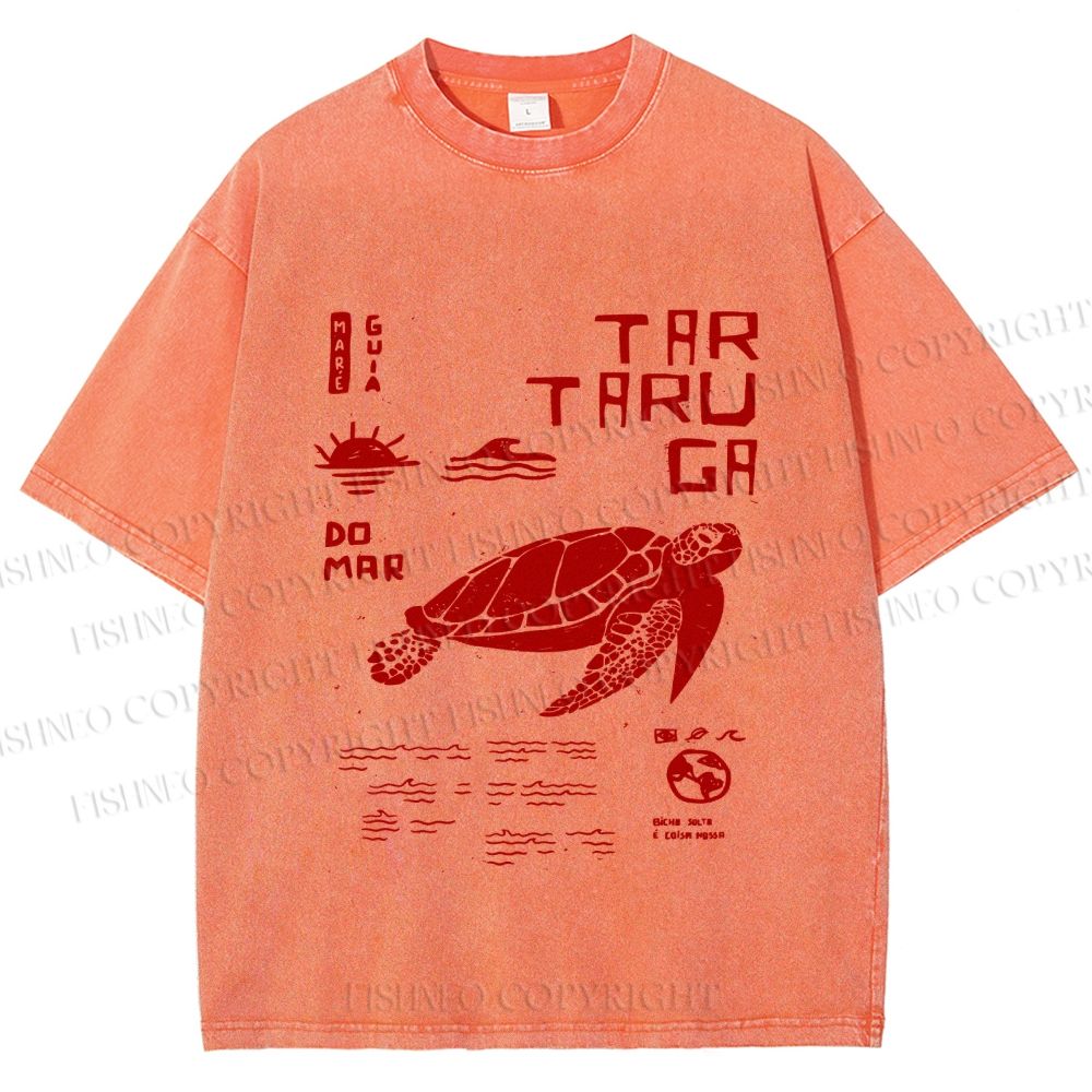 Unisex Sea Turtle Tar Taru Ga Printed Washed Tee