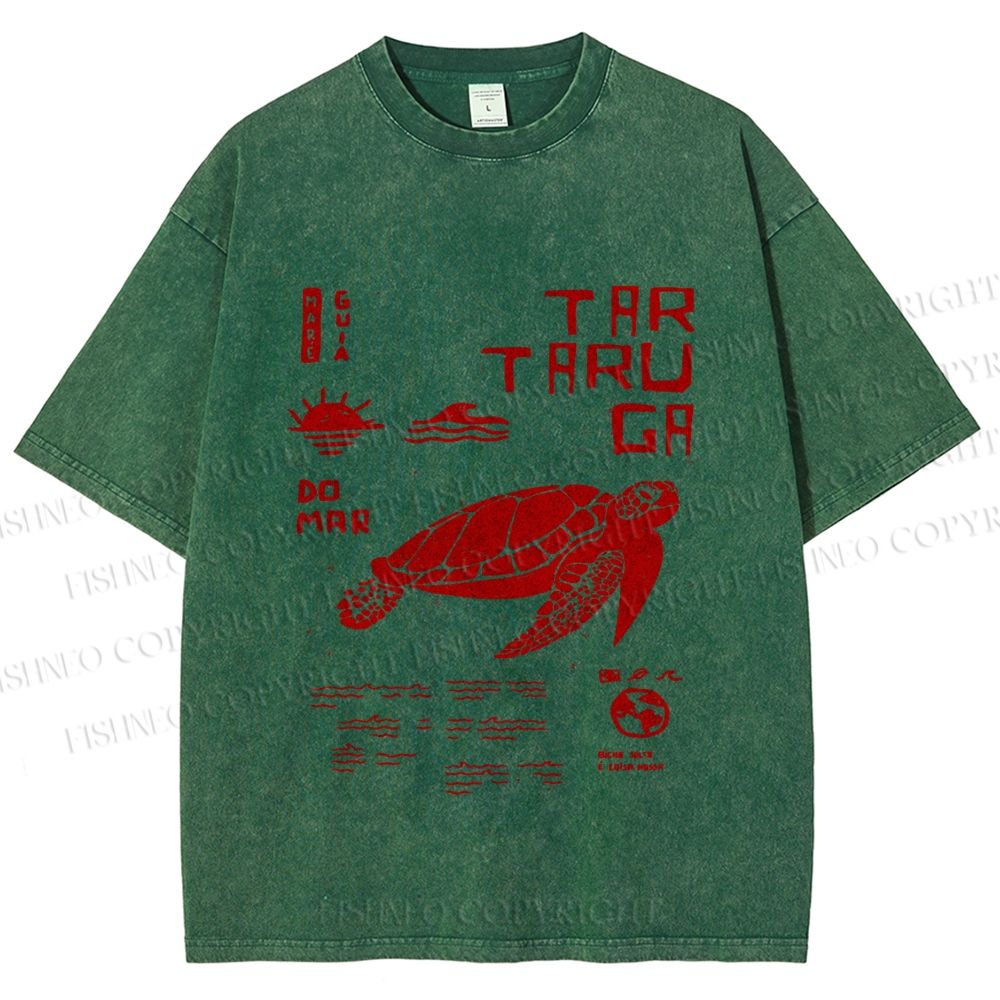 Unisex Sea Turtle Tar Taru Ga Printed Washed Tee