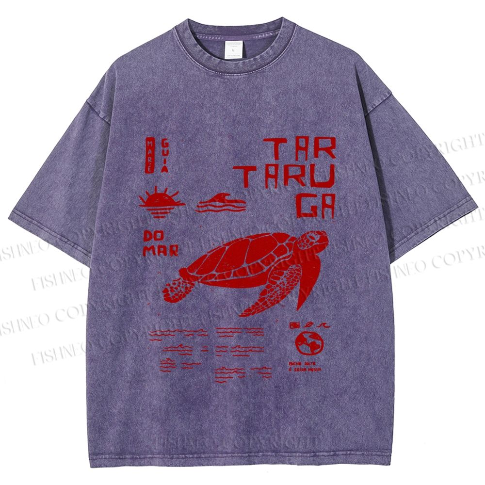 Unisex Sea Turtle Tar Taru Ga Printed Washed Tee