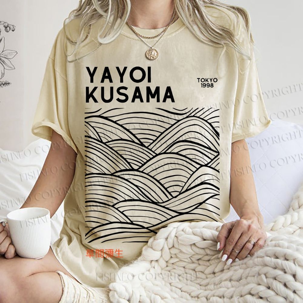 Unisex Yayoi Kusama Style Wave Printed Washed Tee