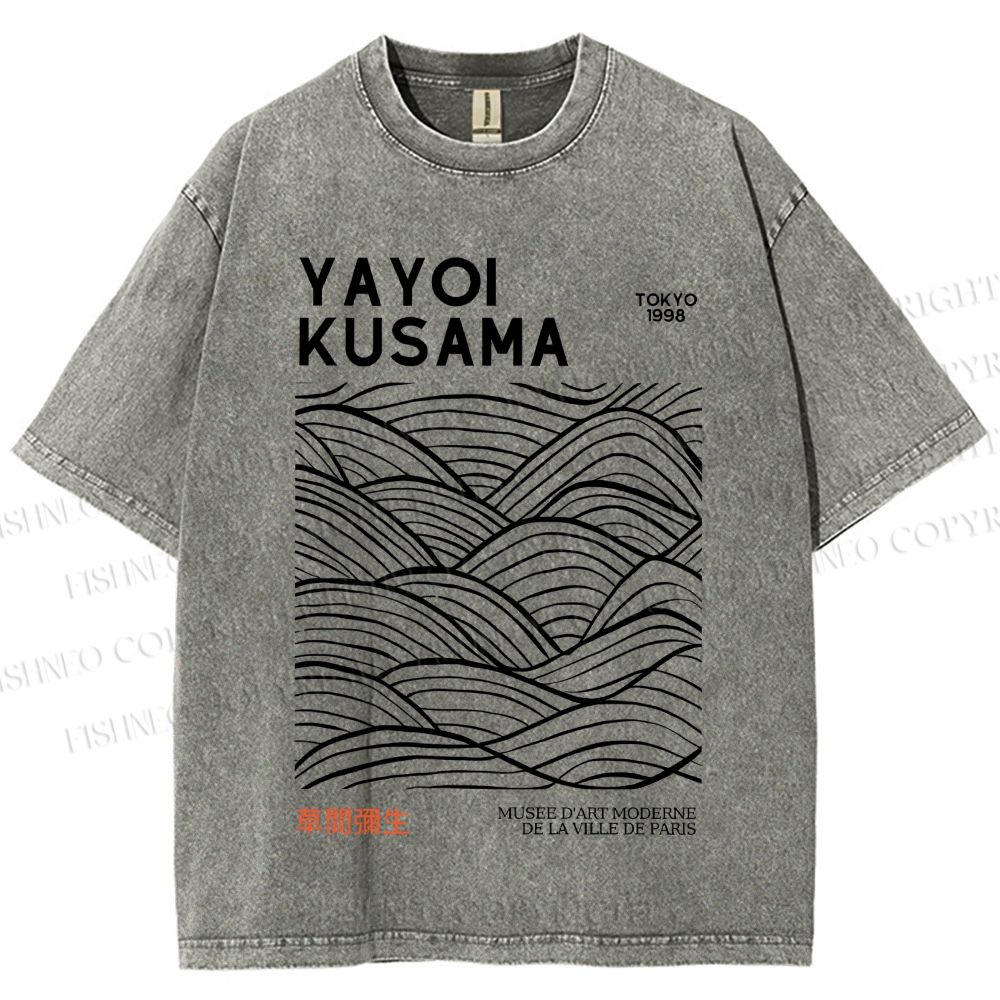 Unisex Yayoi Kusama Style Wave Printed Washed Tee