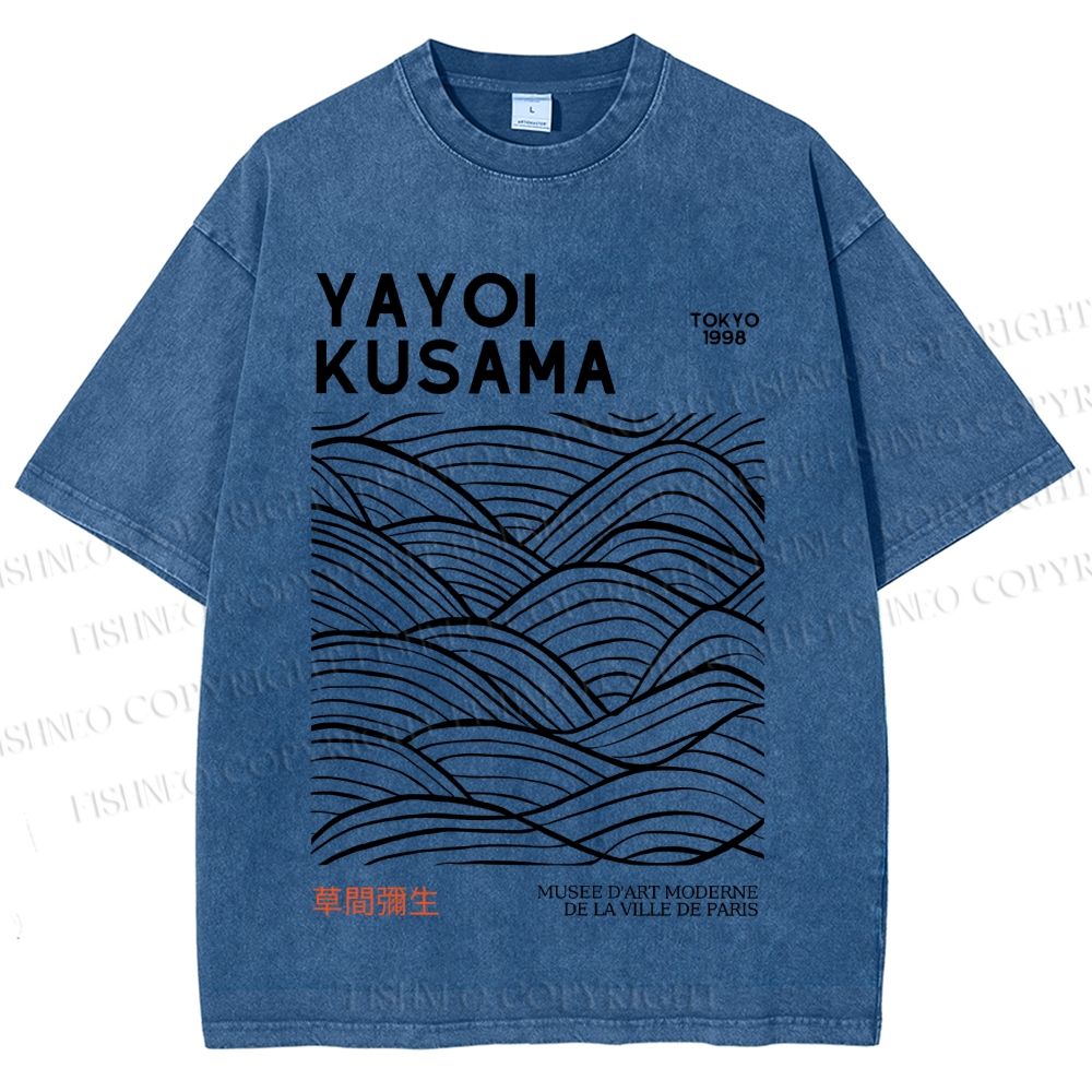 Unisex Yayoi Kusama Style Wave Printed Washed Tee