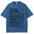 Unisex Yayoi Kusama Style Wave Printed Washed Tee