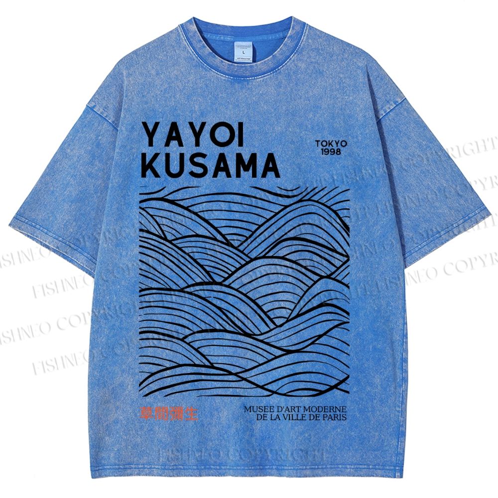 Unisex Yayoi Kusama Style Wave Printed Washed Tee