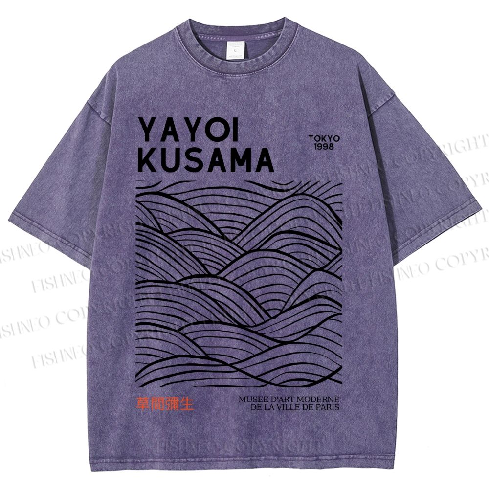 Unisex Yayoi Kusama Style Wave Printed Washed Tee