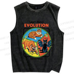 Unisex Vintage Style Learn About Evolution Graffiti Printed Washed Tank Top