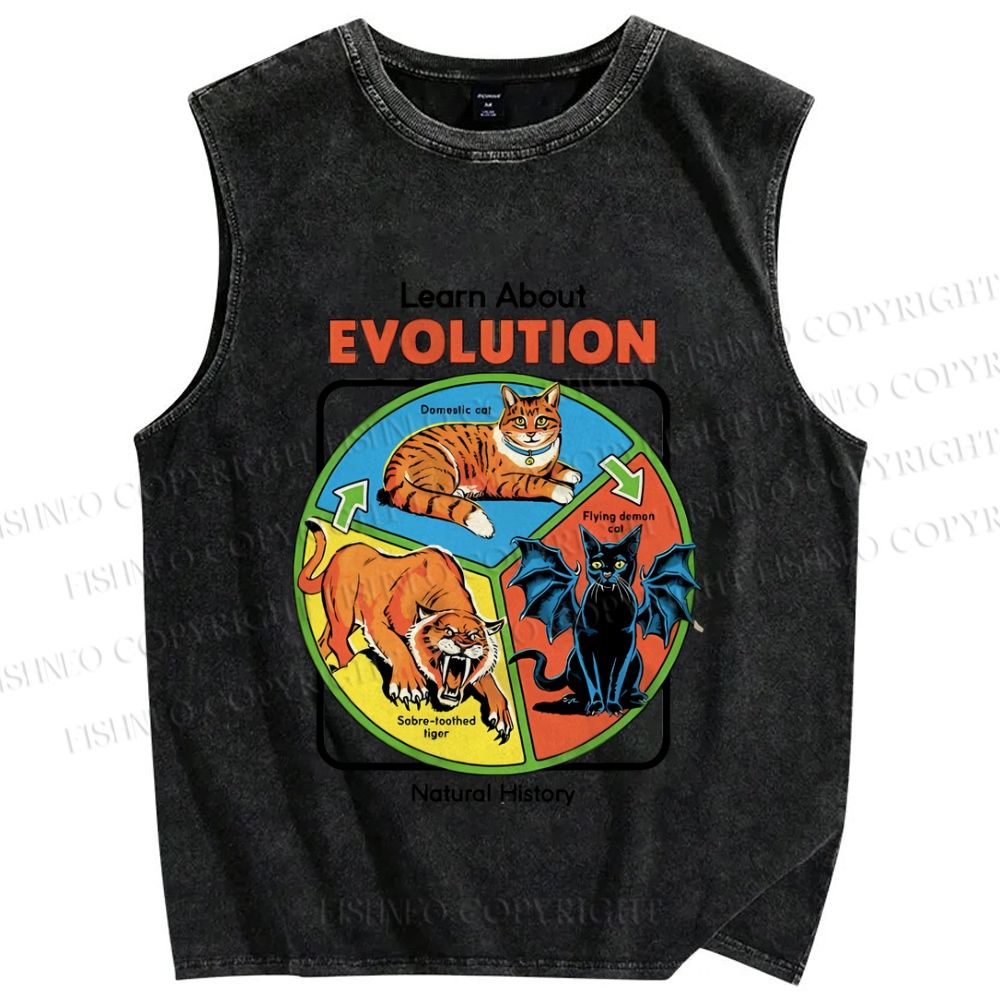 Unisex Vintage Style Learn About Evolution Graffiti Printed Washed Tank Top