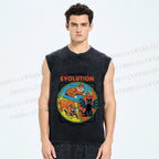 Unisex Vintage Style Learn About Evolution Graffiti Printed Washed Tank Top