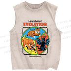 Unisex Vintage Style Learn About Evolution Graffiti Printed Washed Tank Top