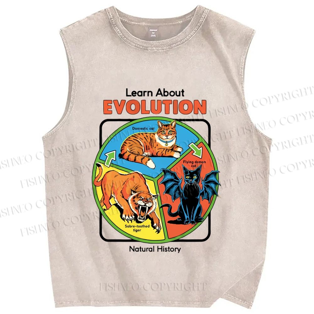 Unisex Vintage Style Learn About Evolution Graffiti Printed Washed Tank Top