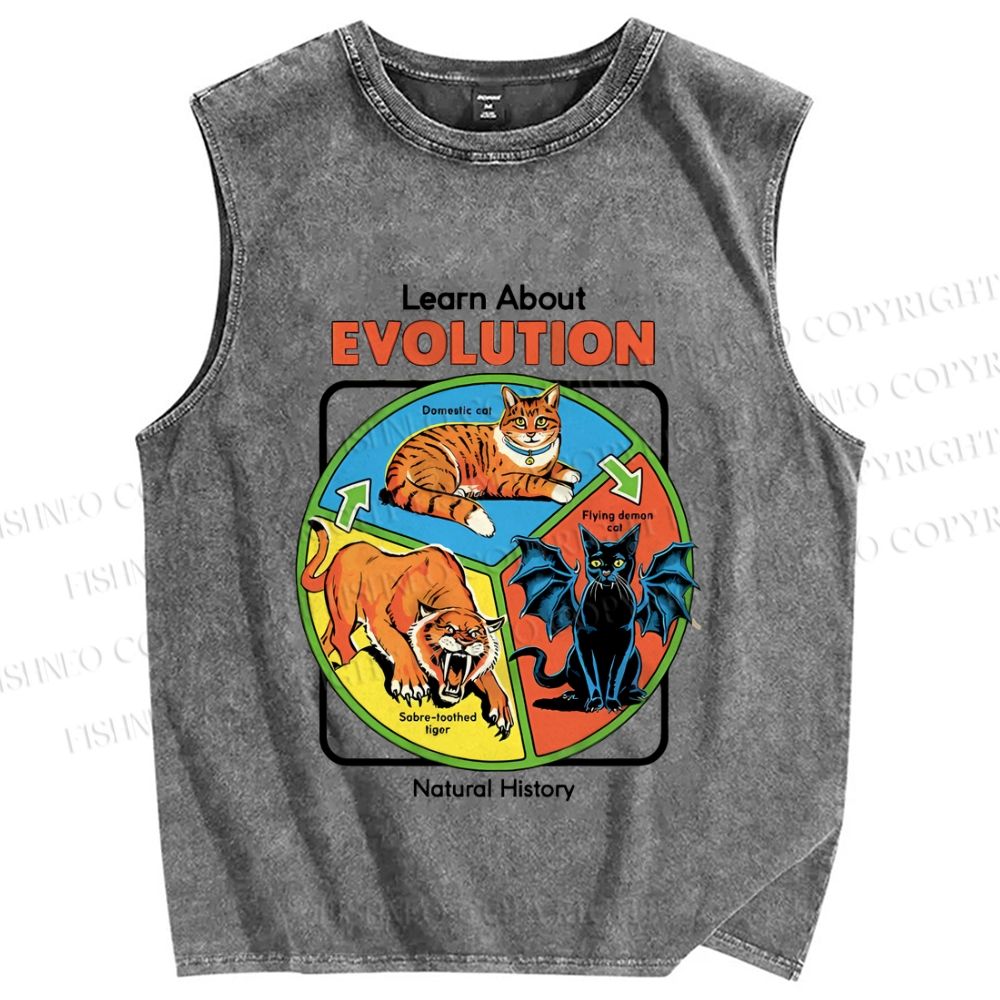 Unisex Vintage Style Learn About Evolution Graffiti Printed Washed Tank Top