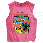 Unisex Vintage Style Learn About Evolution Graffiti Printed Washed Tank Top