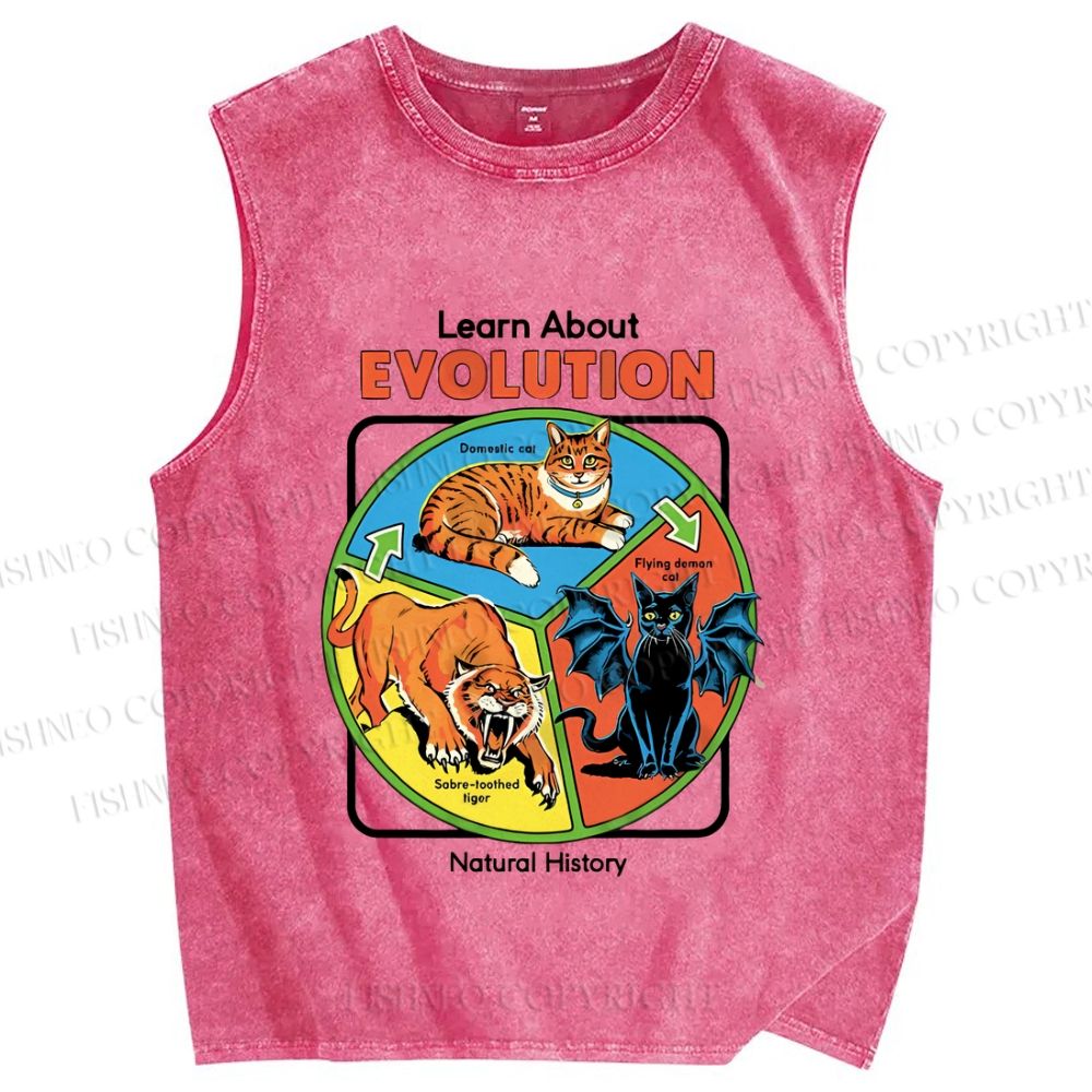 Unisex Vintage Style Learn About Evolution Graffiti Printed Washed Tank Top