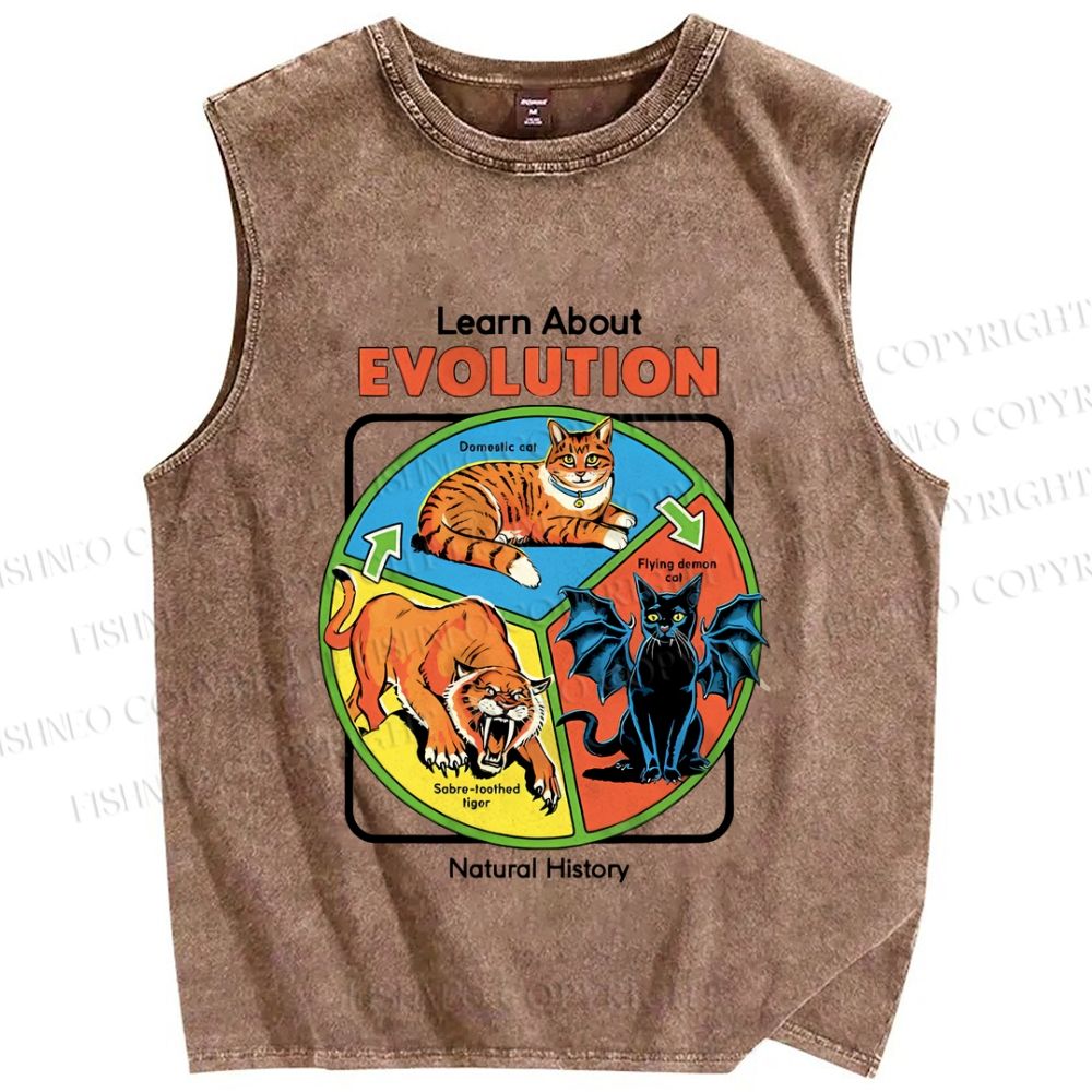 Unisex Vintage Style Learn About Evolution Graffiti Printed Washed Tank Top