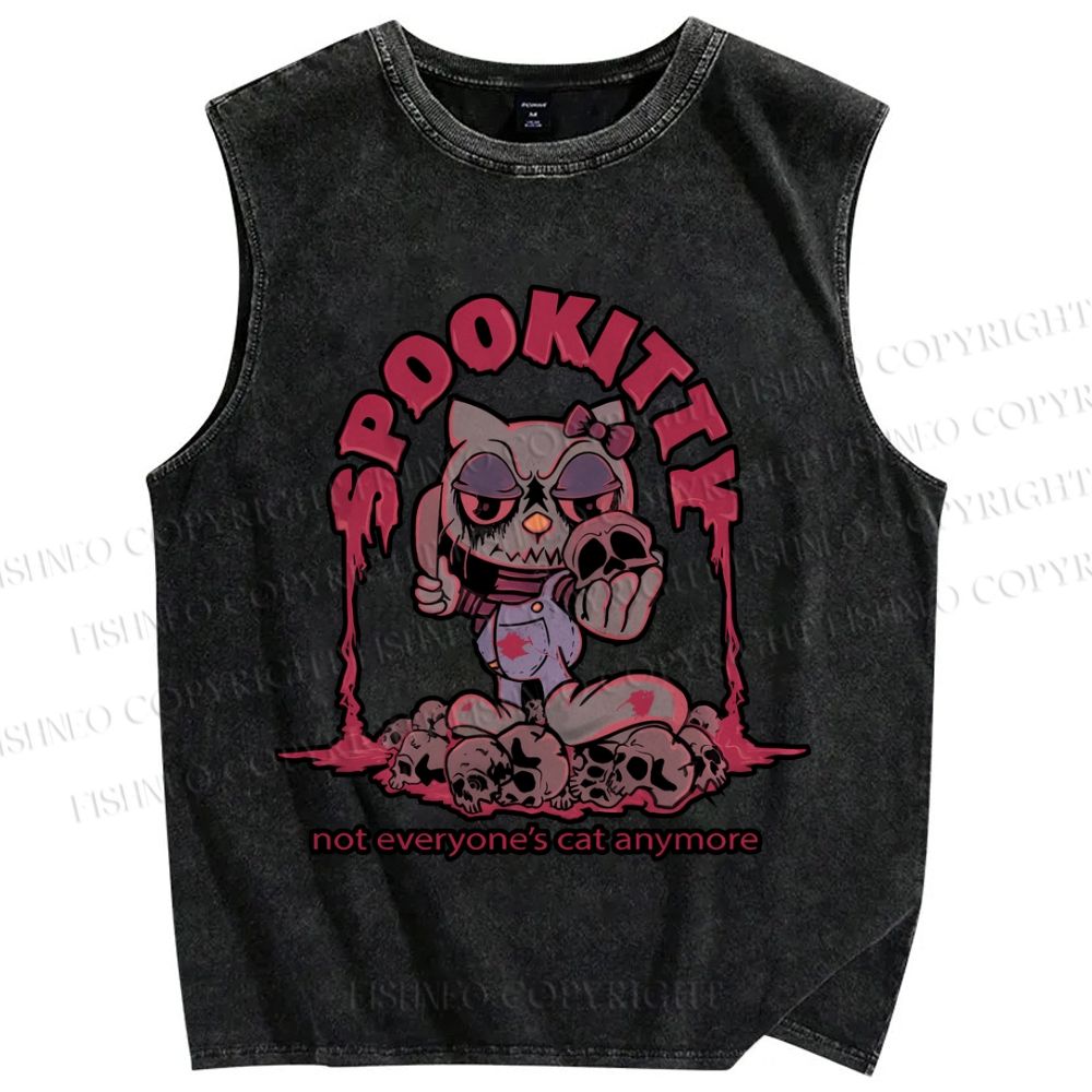Unisex Spookitty Not Everyone's Cat Anymore Printed Washed Tank Top