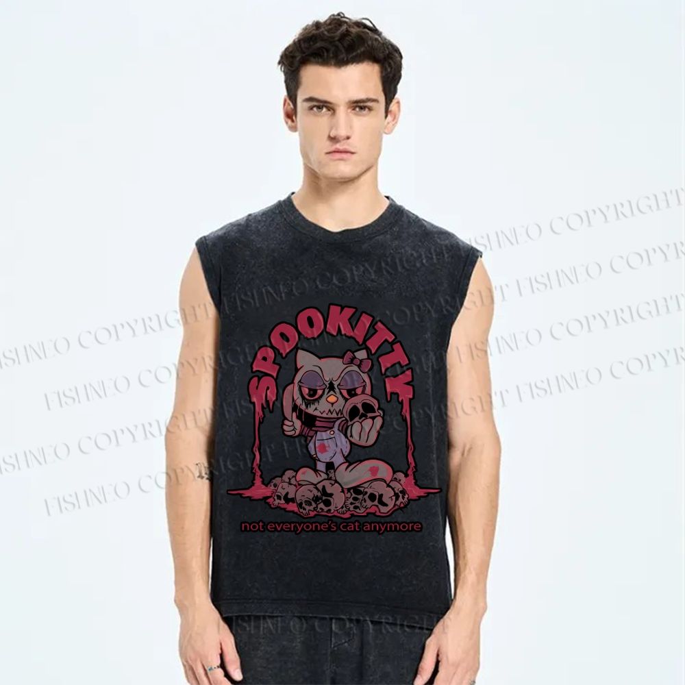 Unisex Spookitty Not Everyone's Cat Anymore Printed Washed Tank Top