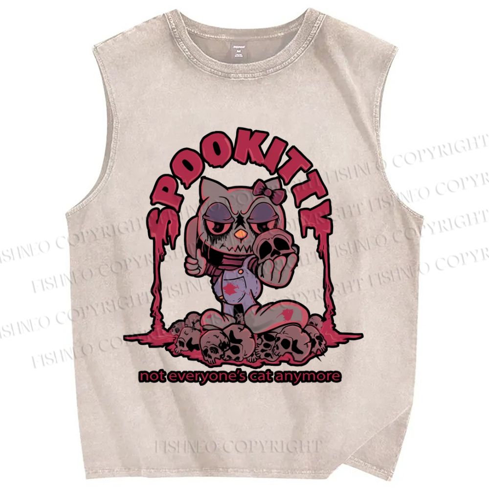 Unisex Spookitty Not Everyone's Cat Anymore Printed Washed Tank Top