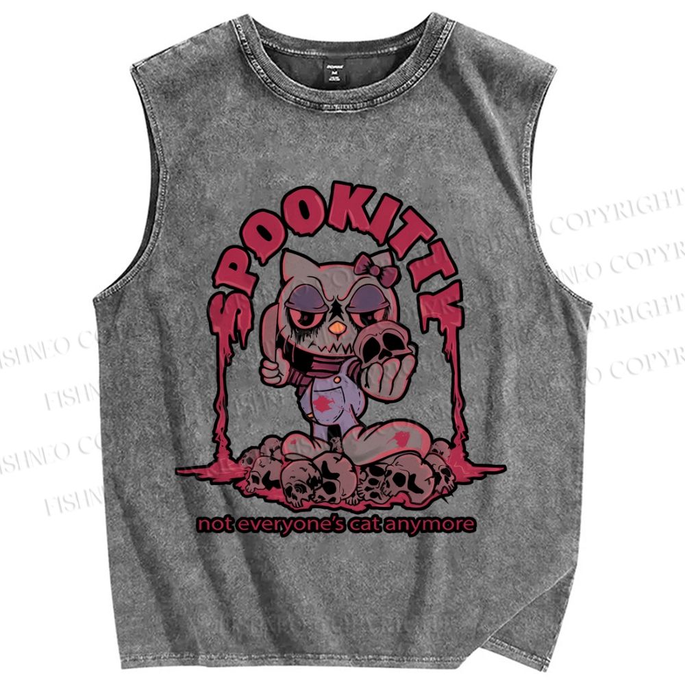 Unisex Spookitty Not Everyone's Cat Anymore Printed Washed Tank Top